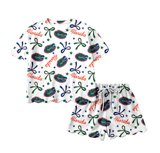 Baby Girls Star Bows Crocodiles Top Scallop Shorts Team Clothes Sets Preorder