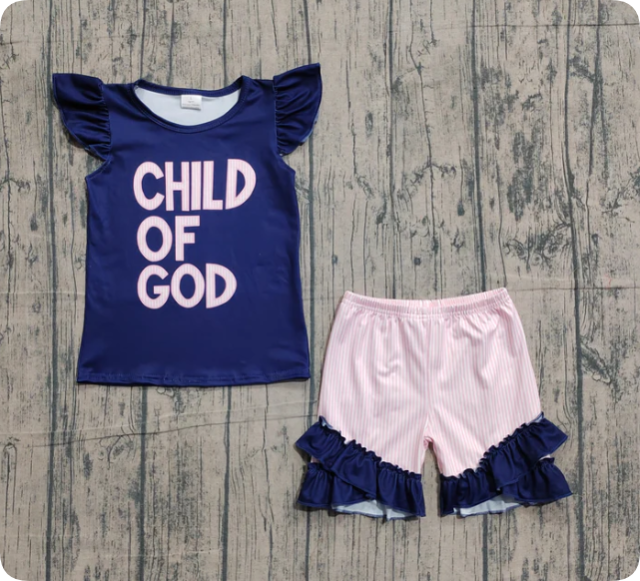 Baby Girls Child of God Top Ruffle Shorts Easter Clothes Sets Preorder