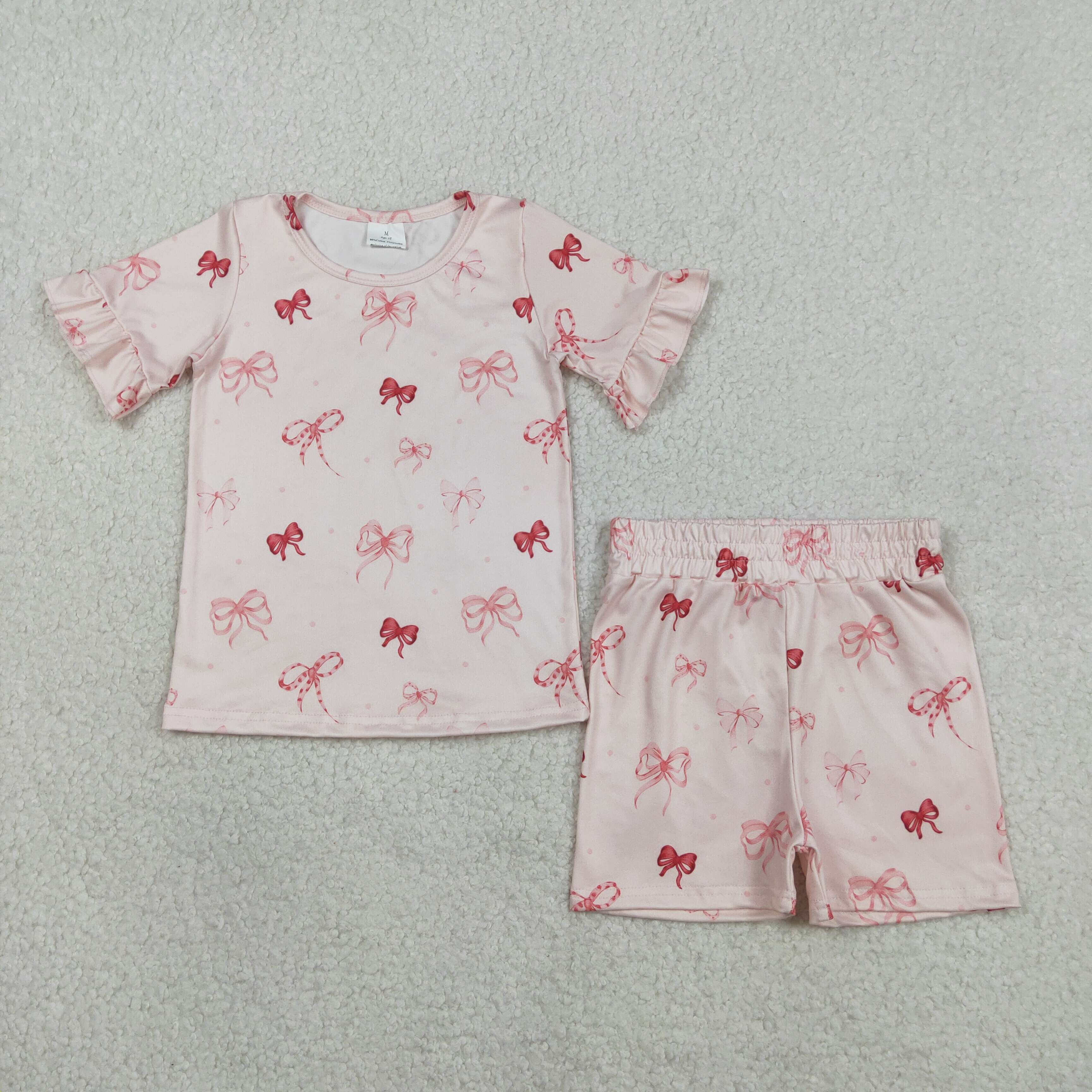 GSSO2906 Pink red bows print girl outfits
