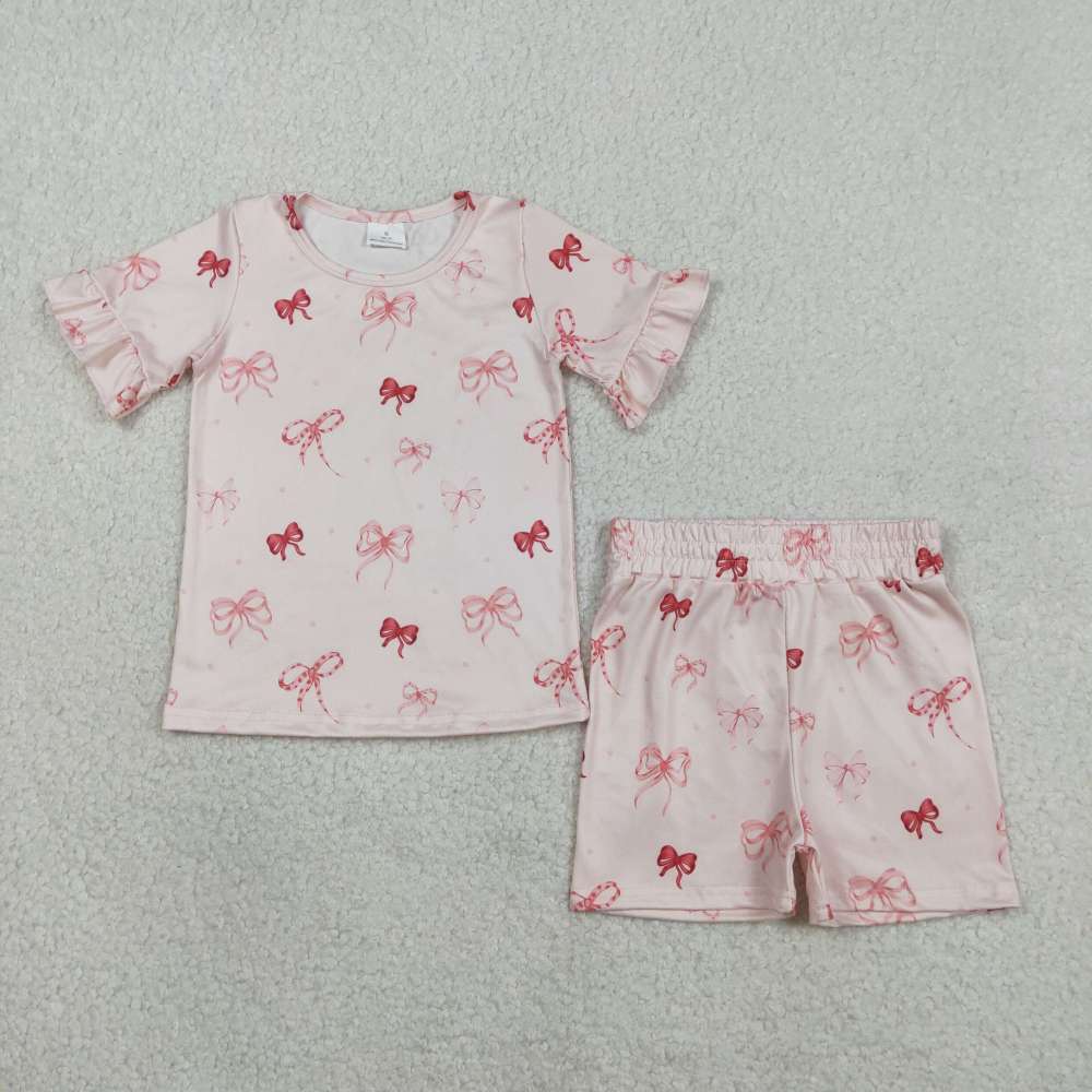 GSSO2906 Pink red bows print girl outfits