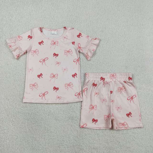 GSSO2906 Pink red bows print girl outfits
