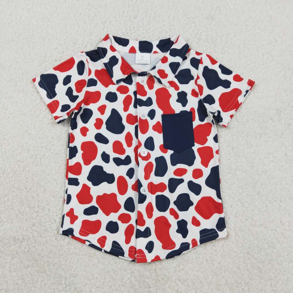 BT1656 Black red leopard print  short sleeve T-shirt