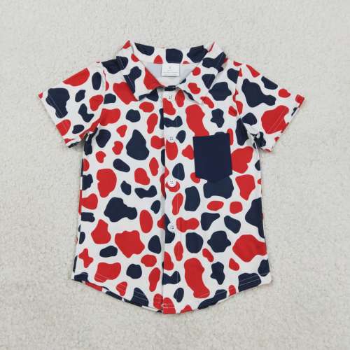 BT1656 Black red leopard print  short sleeve T-shirt