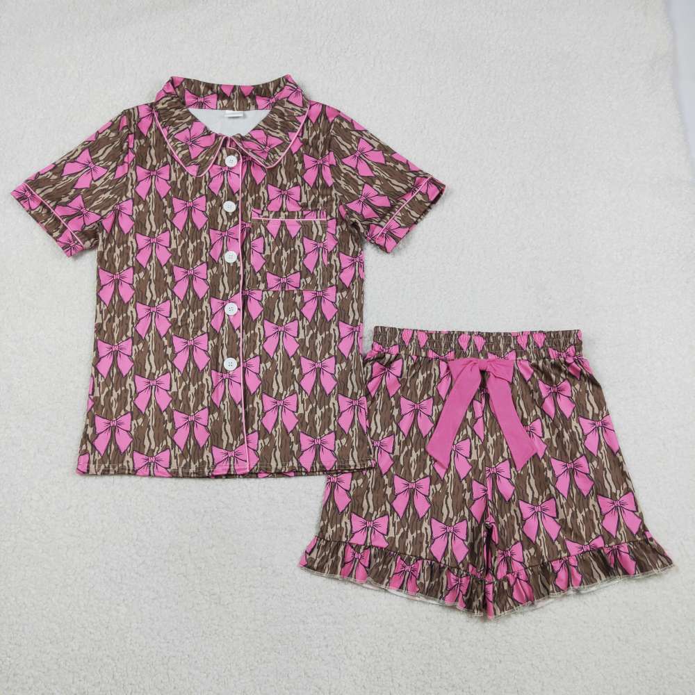 GSSO3137  Adult Women camo hot pink bows short sleeve pajamas