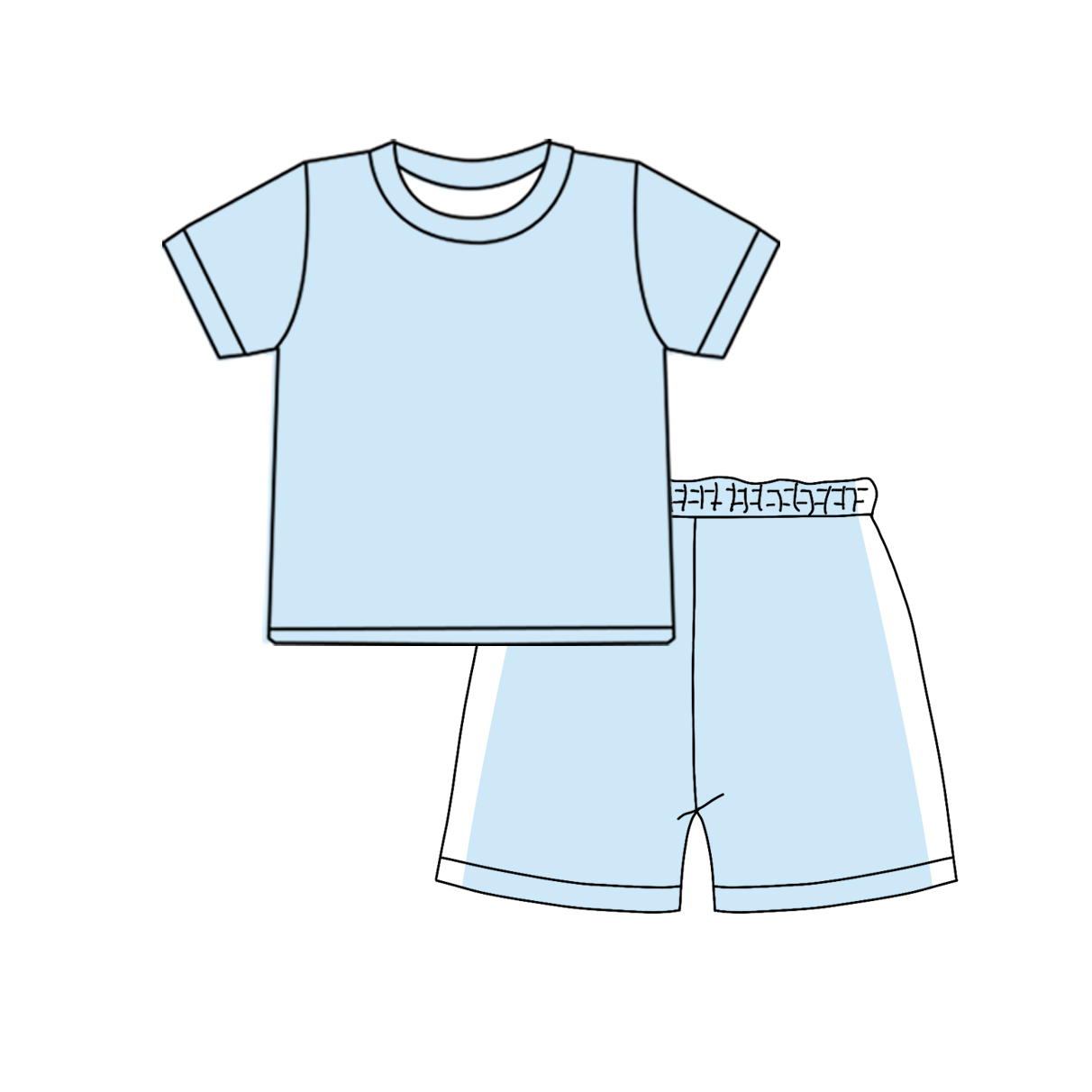 BSSO1925 custom Sky blue  solid short sleeve boy outfits