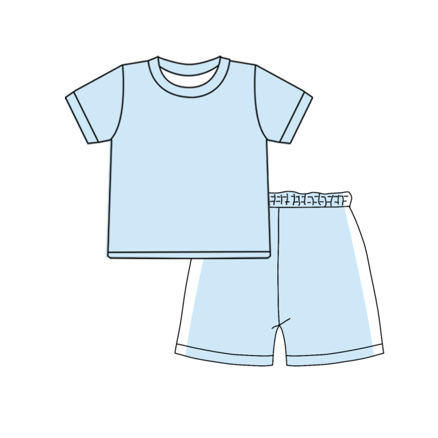 BSSO1925 custom Sky blue  solid short sleeve boy outfits