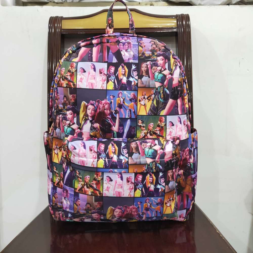BA0386 Purple kpop Photo plaid print kids backpack