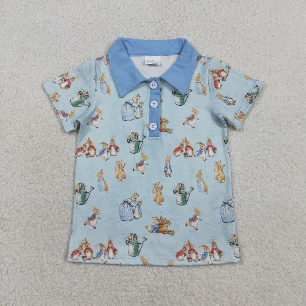 BT1665  RTS Blue easter rabbit short sleeve boy T-shirt
