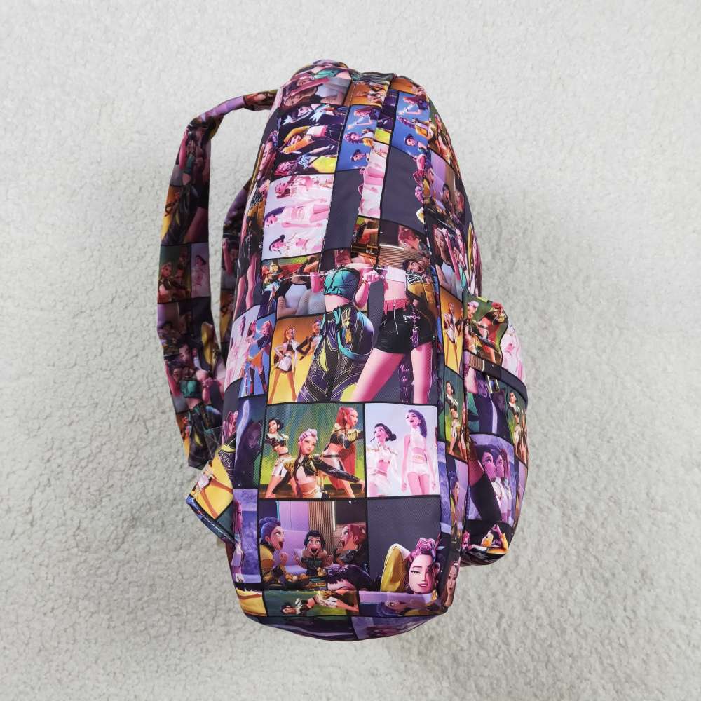 BA0386 Purple kpop Photo plaid print kids backpack