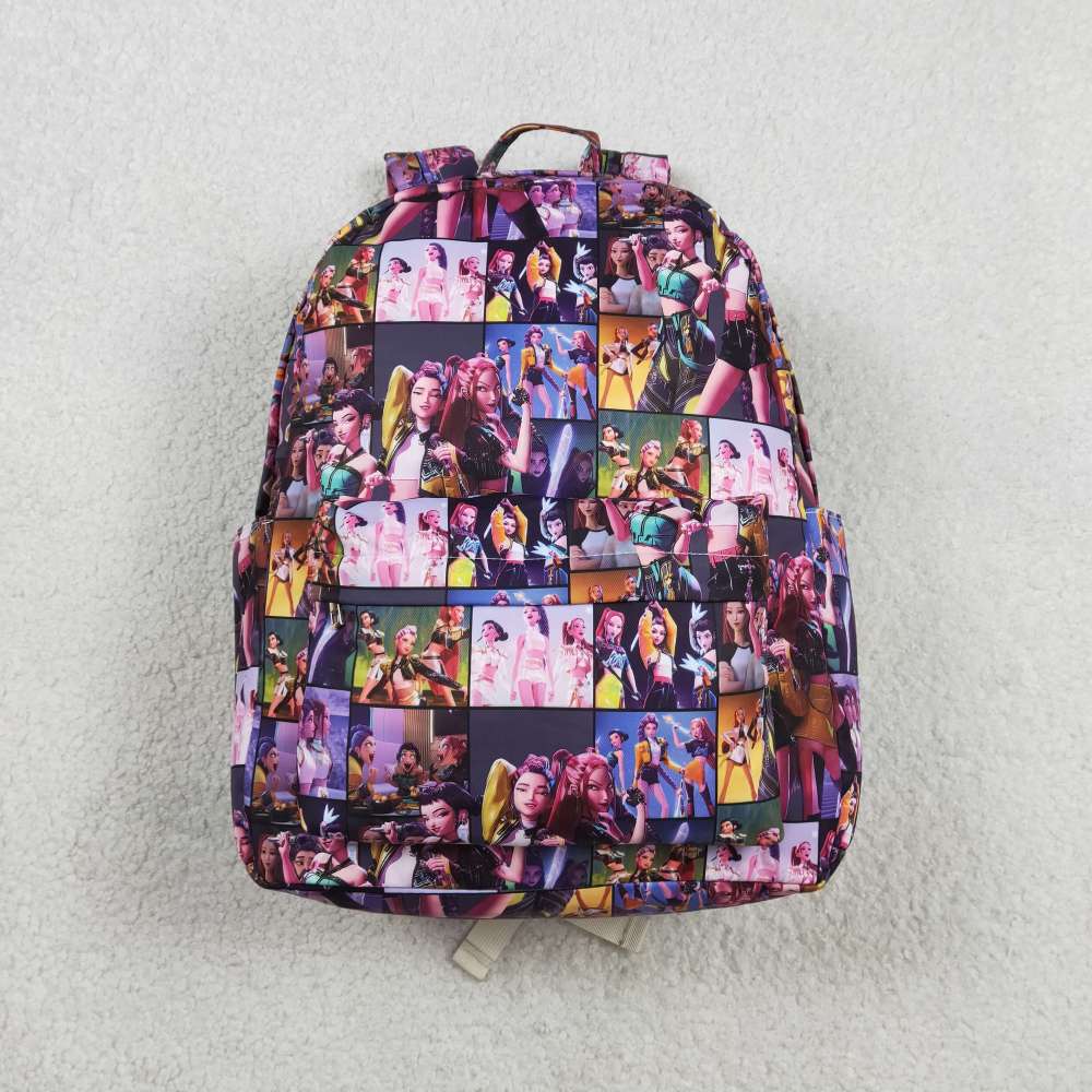 BA0386 Purple kpop Photo plaid print kids backpack