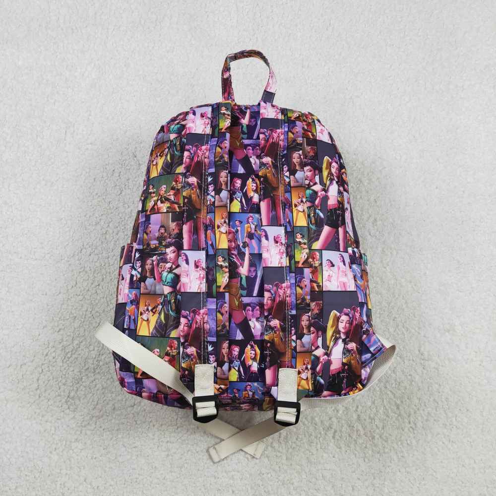 BA0386 Purple kpop Photo plaid print kids backpack