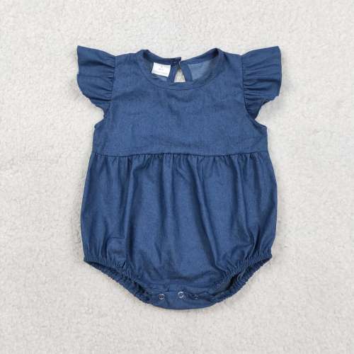 SR3734 RTS NAVY Solid baby girl short sleeve romper