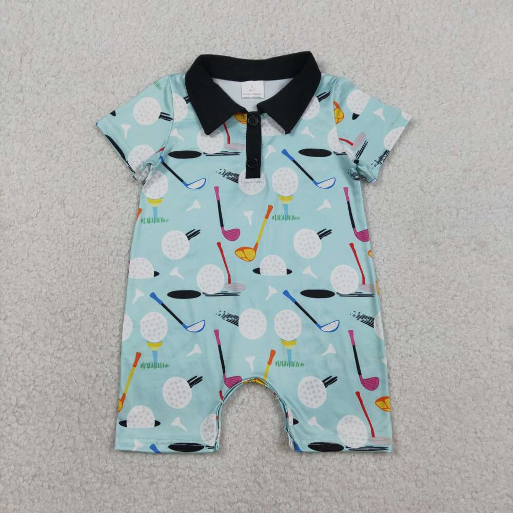 SR3086 RTS blue Baseball baby girl short sleeve romper