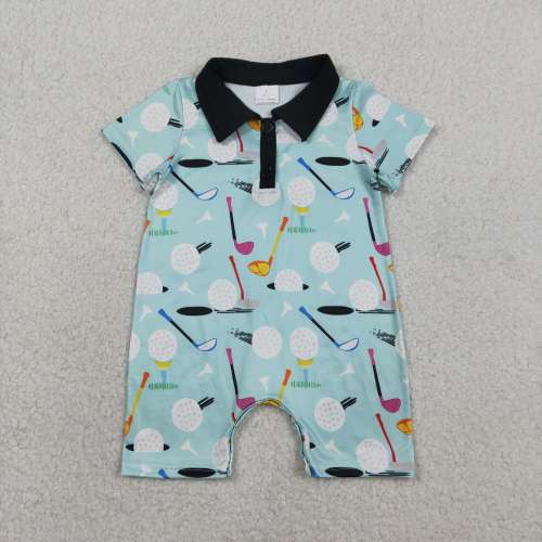 SR3086 RTS blue Baseball baby girl short sleeve romper