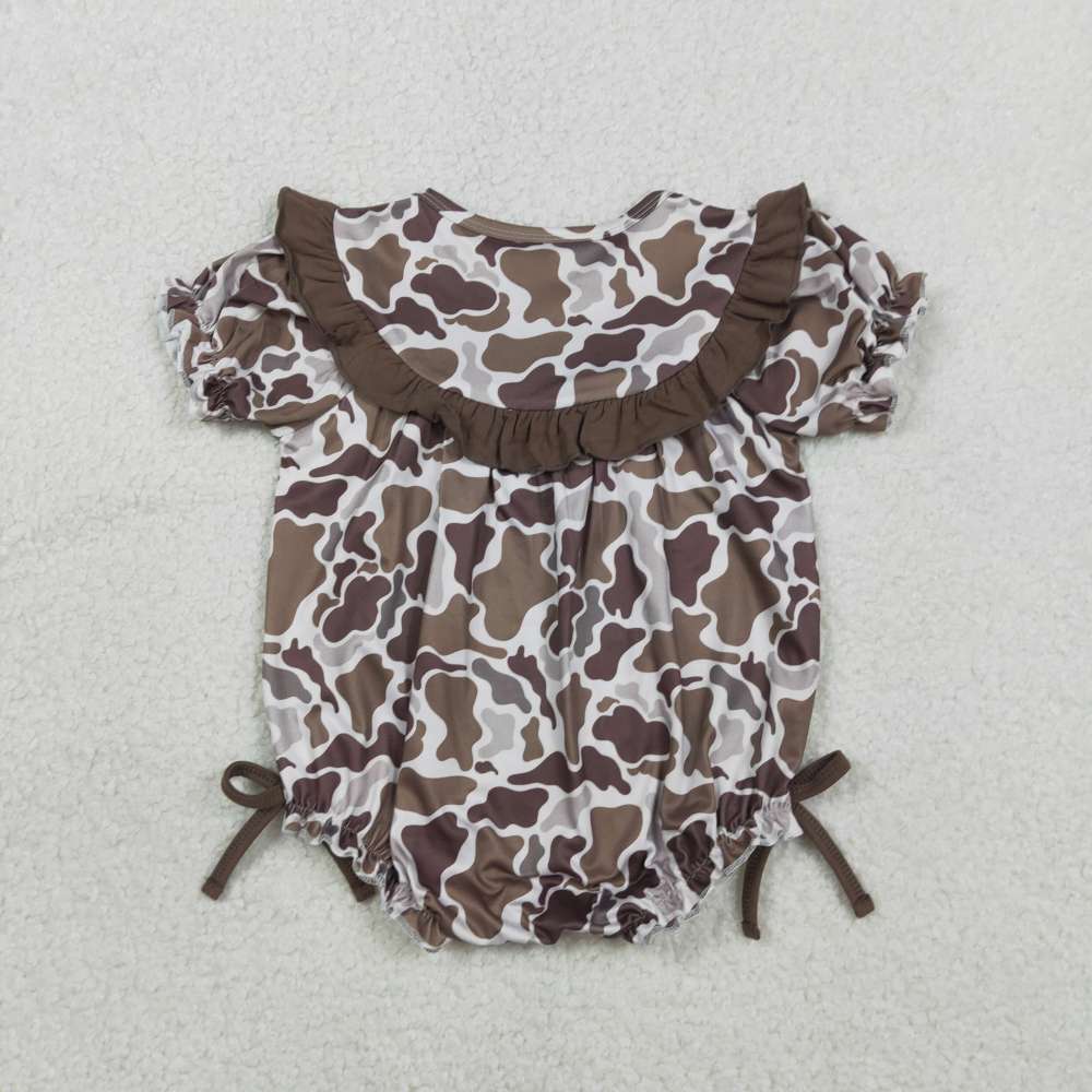 SR3888 RTS Brown camo mama's girl embroidery baby girl short sleeve romper