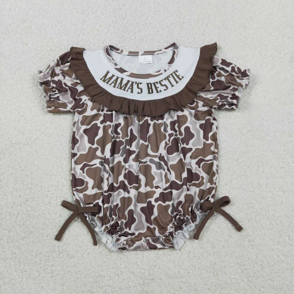 SR3888 RTS Brown camo mama's girl embroidery baby girl short sleeve romper