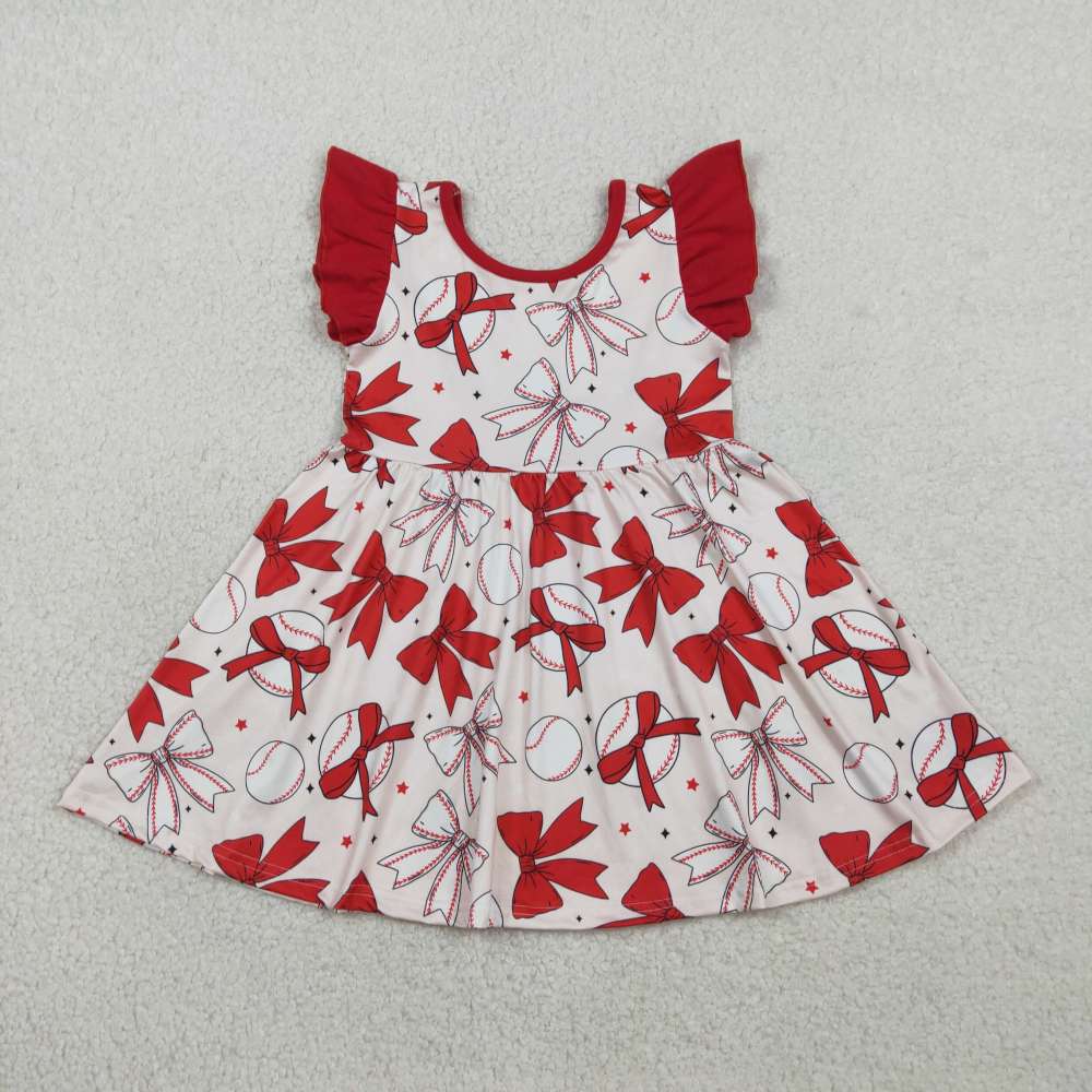 GSD3456  RTS Red baseball bows girl dress