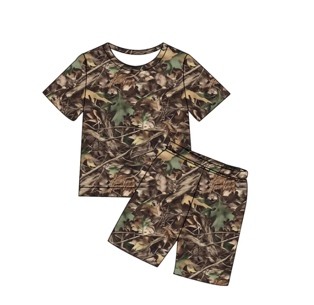 Baby Boys Southern Leaves Camo Top Shorts Hunting Pajamas Clothes Sets Preorder