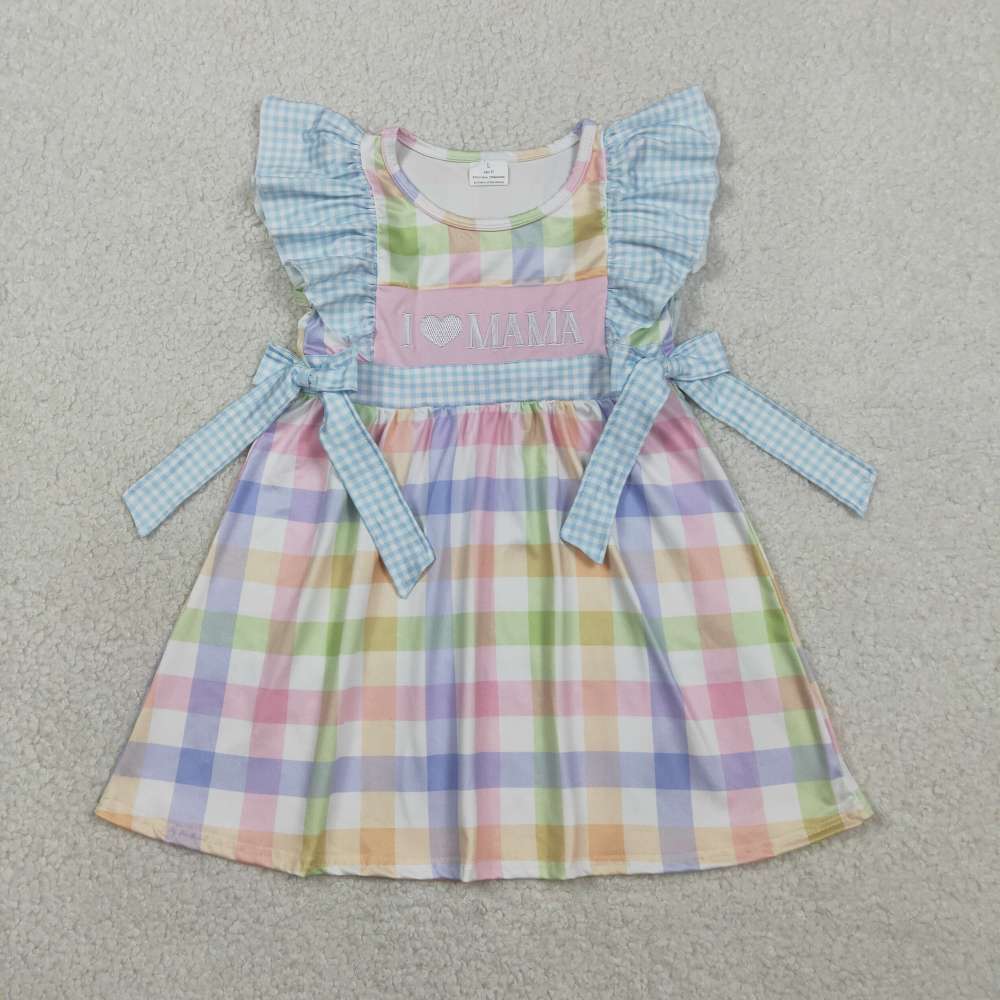 GSD2940 RTS Colorful bows I love mom embroidery  girl dress