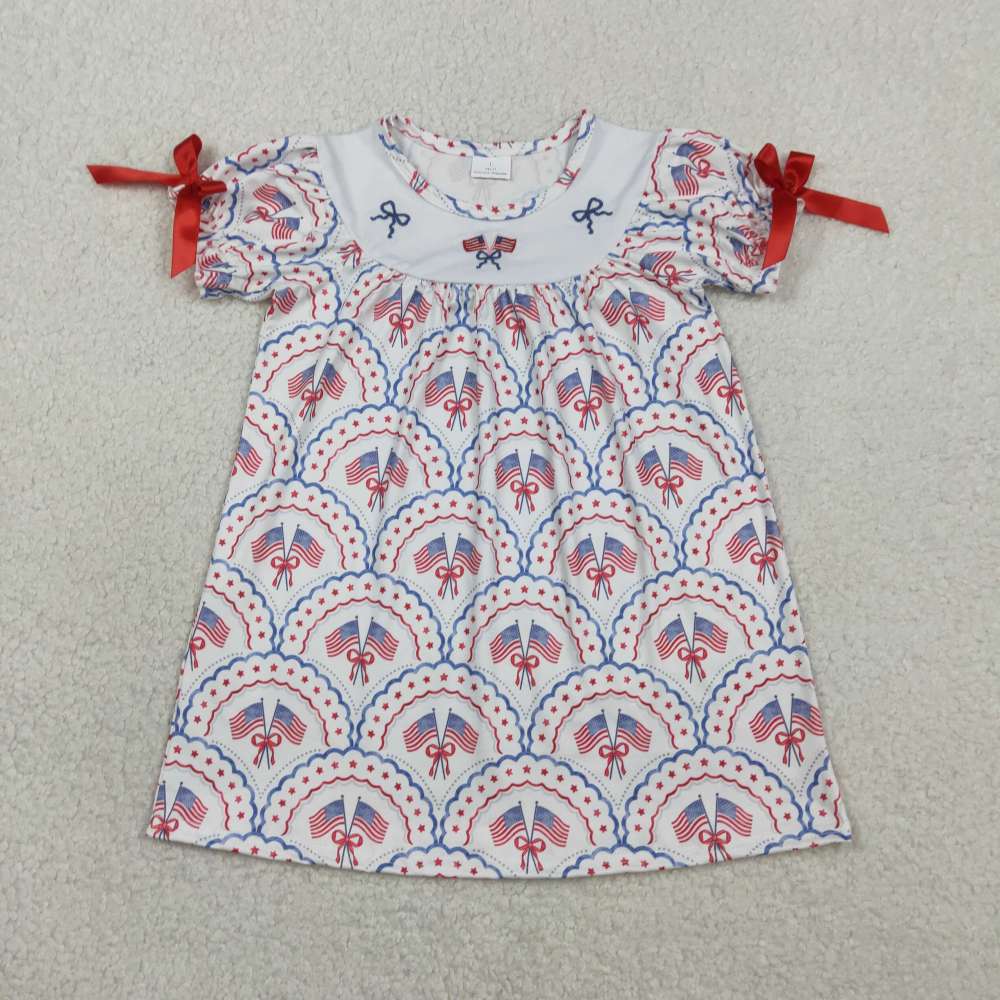 GSD3525  RTS 4th  of July flag bows  girl dress