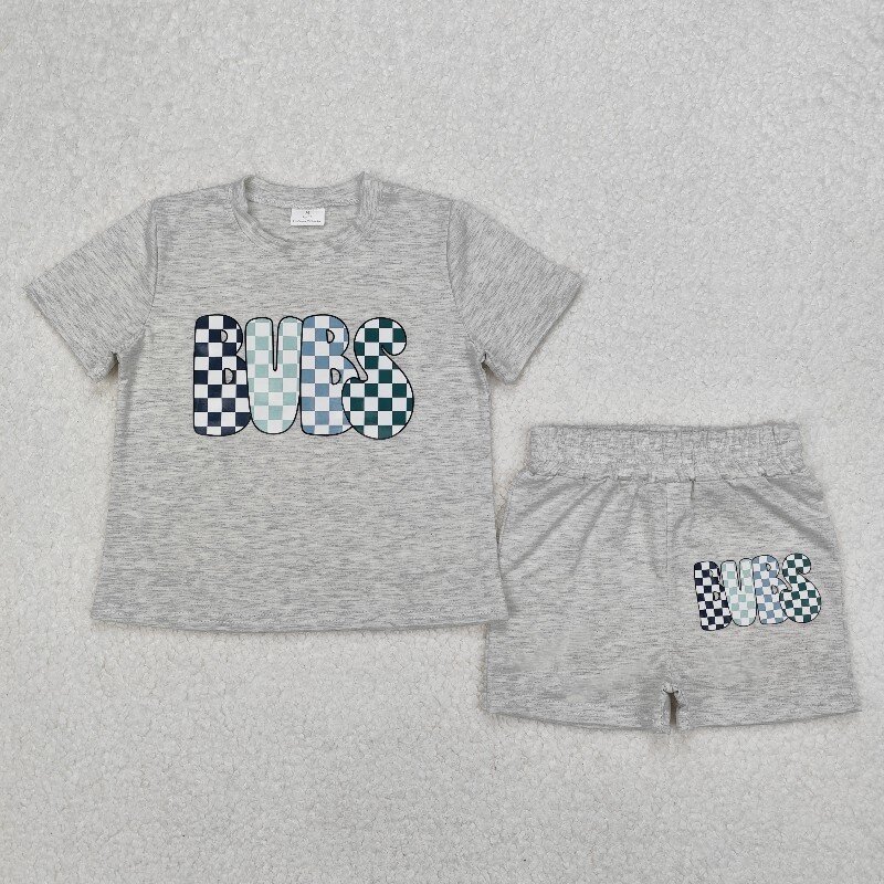 US Warhouse BSSO1304 RTS Grey BUBS vinyl embroidery boy short sleeve outfits