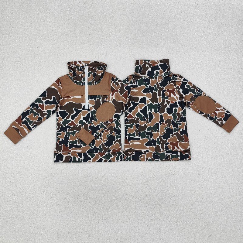 US Warhouse RTS BT0810 Brown camo long sleeve boy zipper  pullover