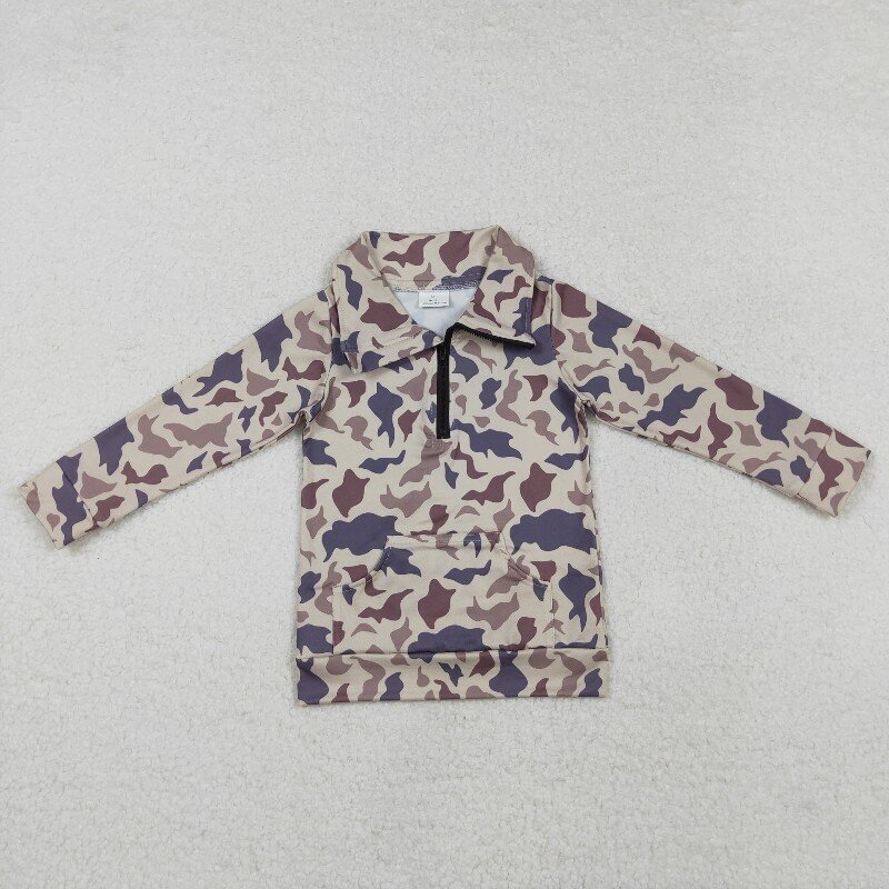 US Warhouse RTS BT1037 Brown camo  long sleeve boy zipper t-shirt
