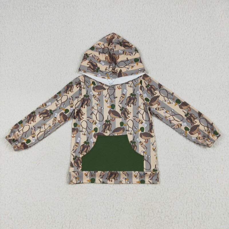 US Warhouse RTS BT1267 green stripe duck hoodie long sleeve boy pullover