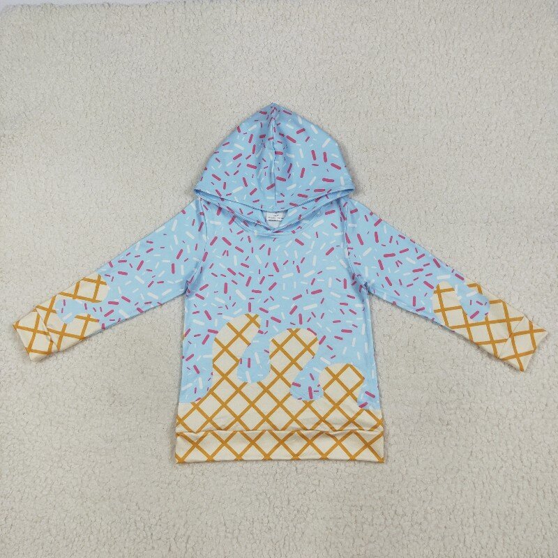 US Warhouse RTS BT1270  Blue ice scream sprinkle hoodie long sleeve boy pullover