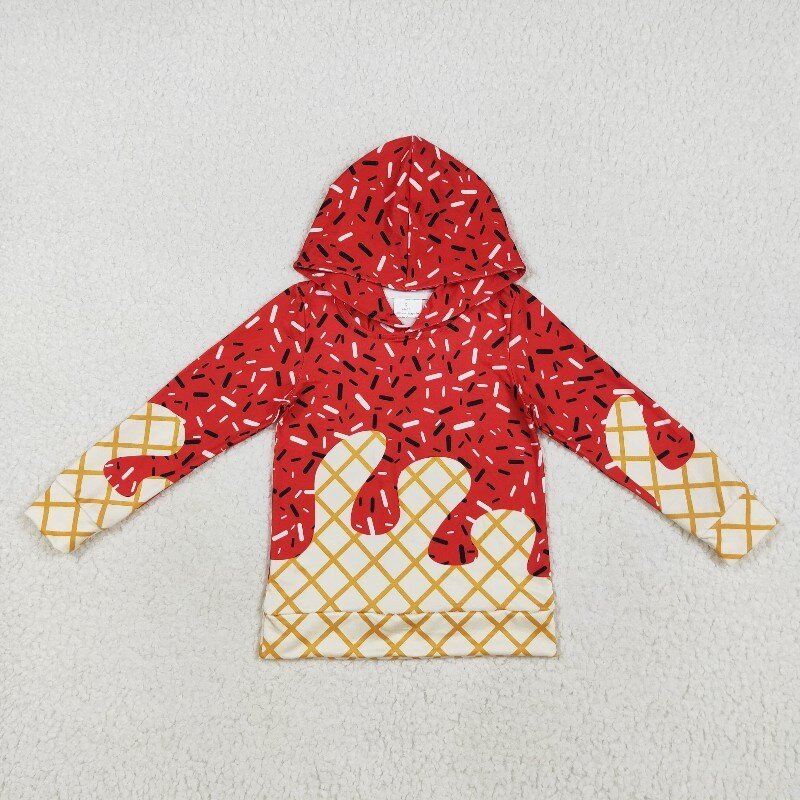 US Warhouse RTS BT1272  Red ice scream sprinkle hoodie long sleeve boy pullover