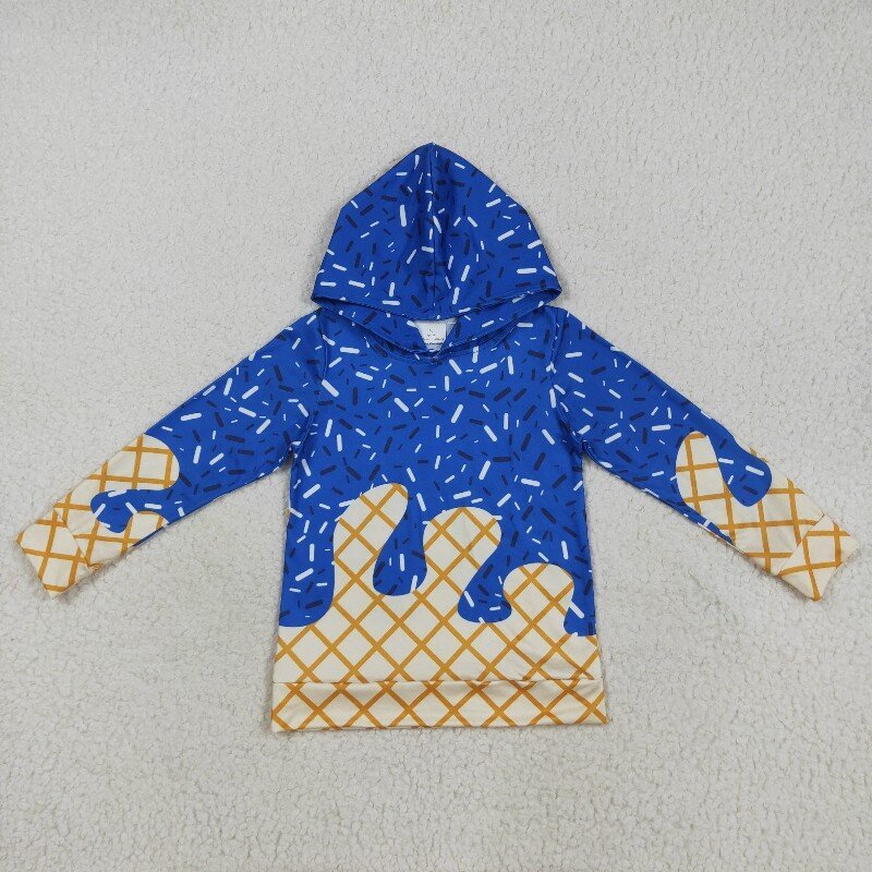 US Warhouse RTS BT1275 Blue ice scream sprinkle hoodie long sleeve boy pullover