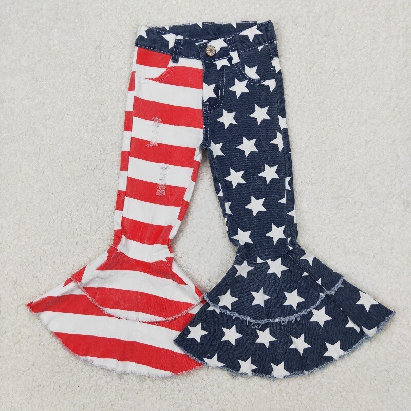 US Warhouse RTS C3-14 4th of july stars stripe print girl jeans