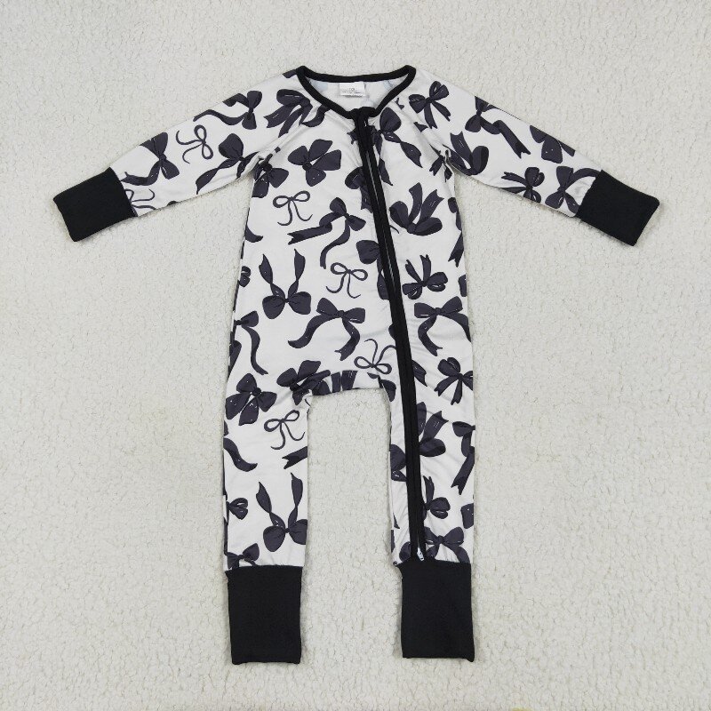US Warhouse LR2253 RTS Black bows girl Long sleeve romper