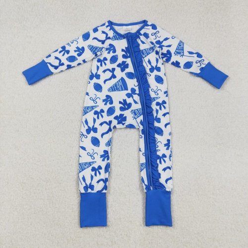 US Warhouse LR2511 Blue bows football girl Long sleeve romper