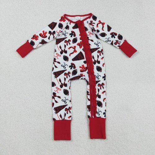 US Warhouse LR2512 Red black bows football girl Long sleeve romper