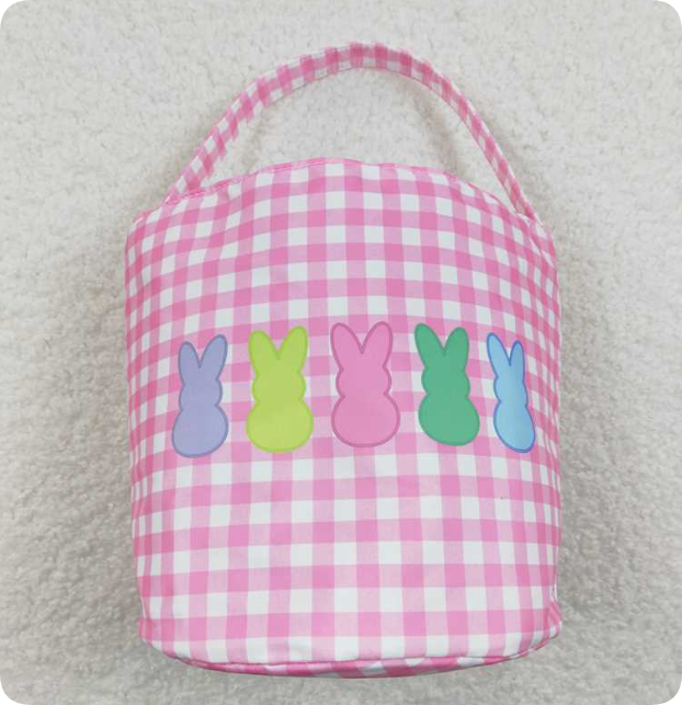 BA0160 Colorful rabbit pink and white checkered lace bucket bag