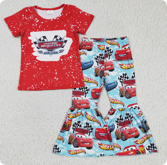 GSPO0111 Girl's Cars Red Short-Sleeve and Pants Set