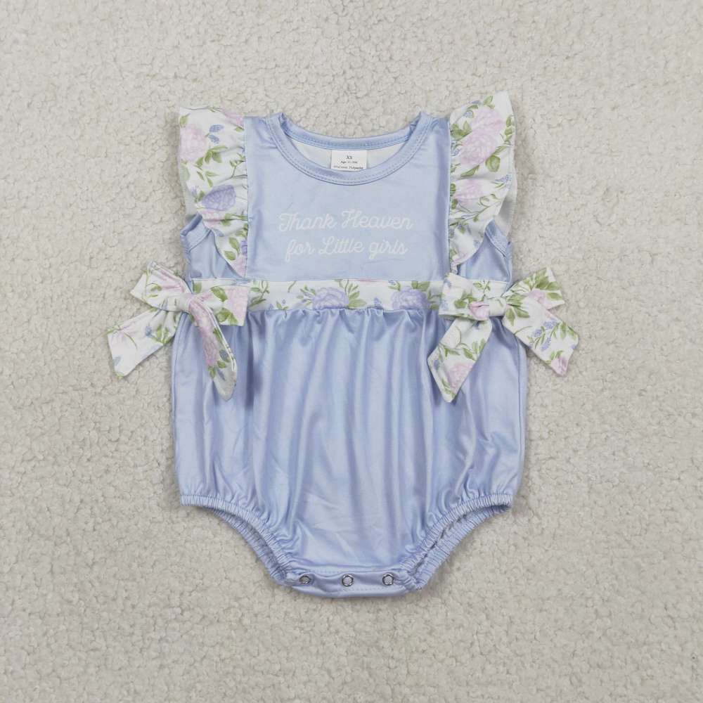 SR3506  Thanks heaven for little girls blue purple sleeveless Romper