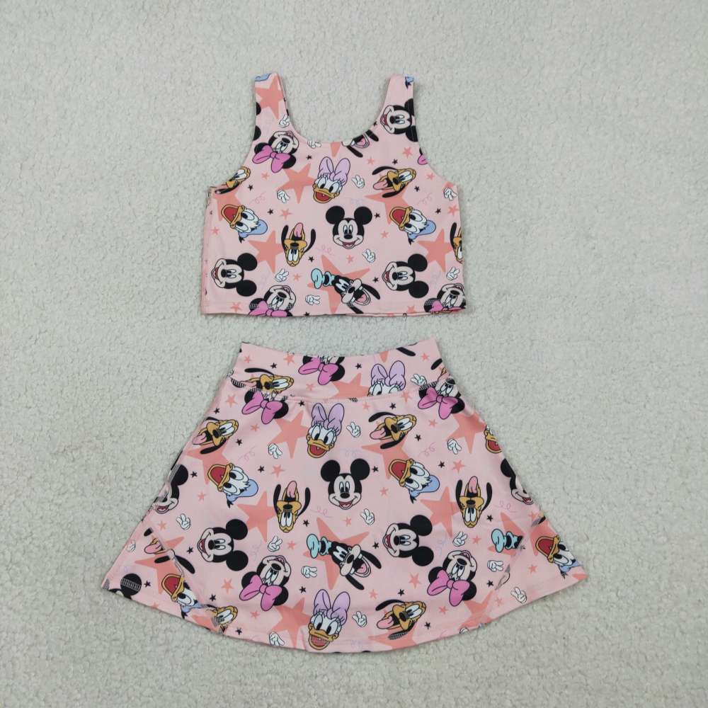 GSD2332 RTS Pink Cartoon print girl sleeveless yoga dress