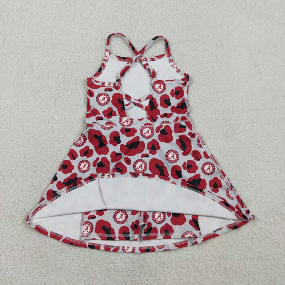 GSD3635 RTS Red black leopard print girl sleeveless yoga dress