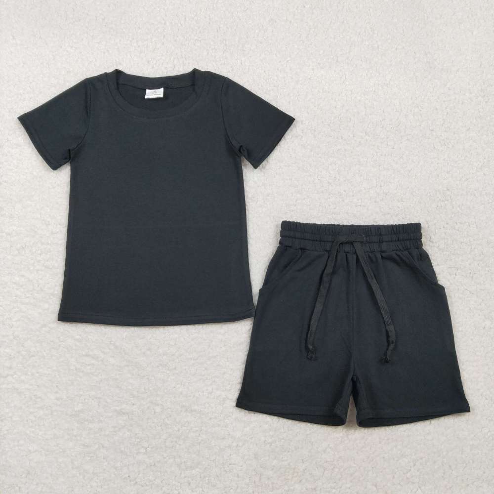 BSSO1889  RTS  Black solid  short sleeve boy outfits
