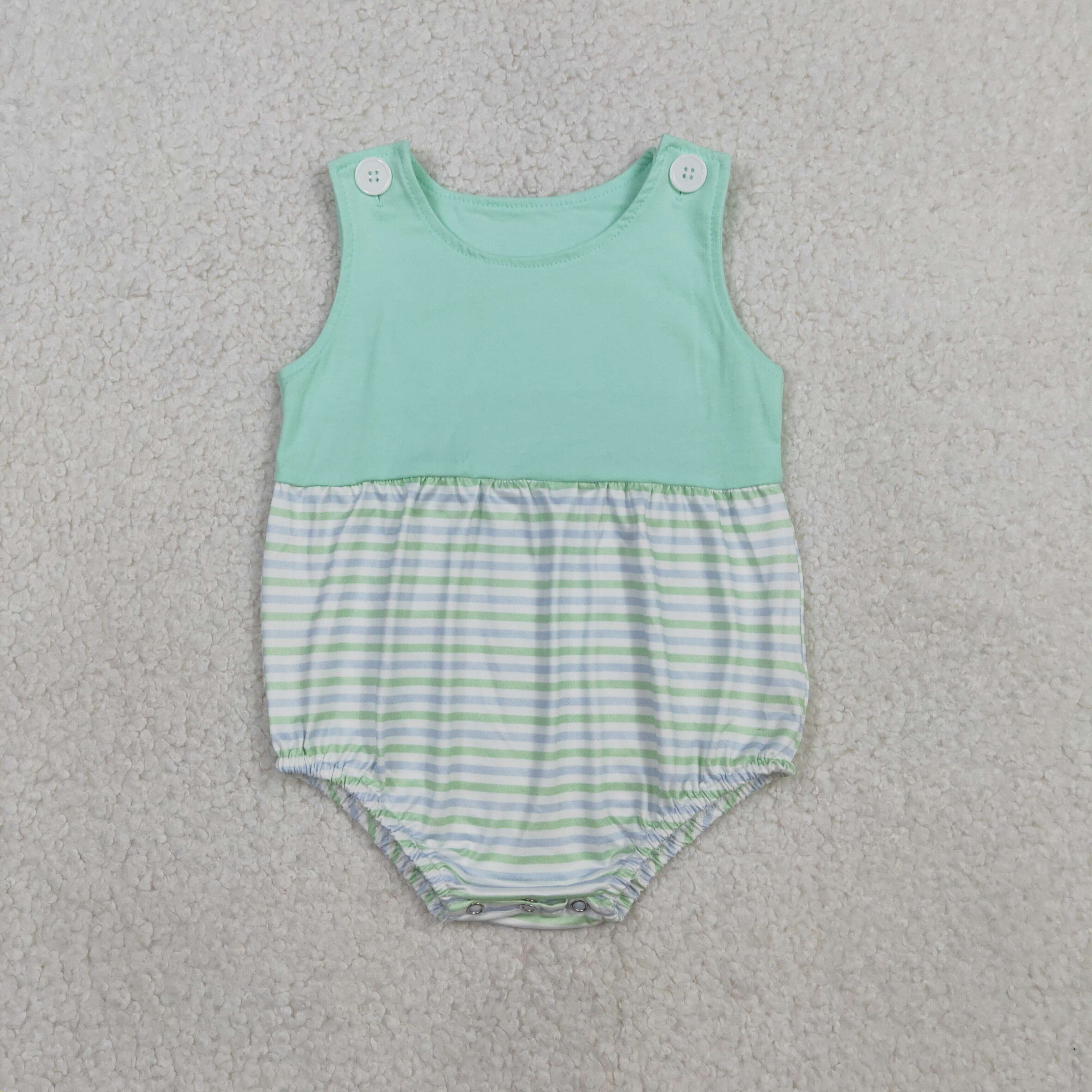 SR3894  blue Green stripe sleeveless Romper