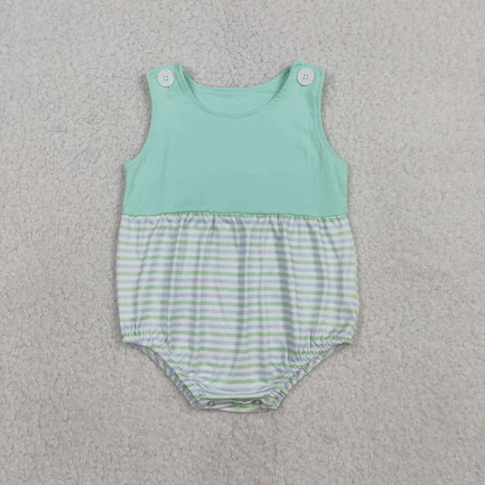 SR3894  blue Green stripe sleeveless Romper