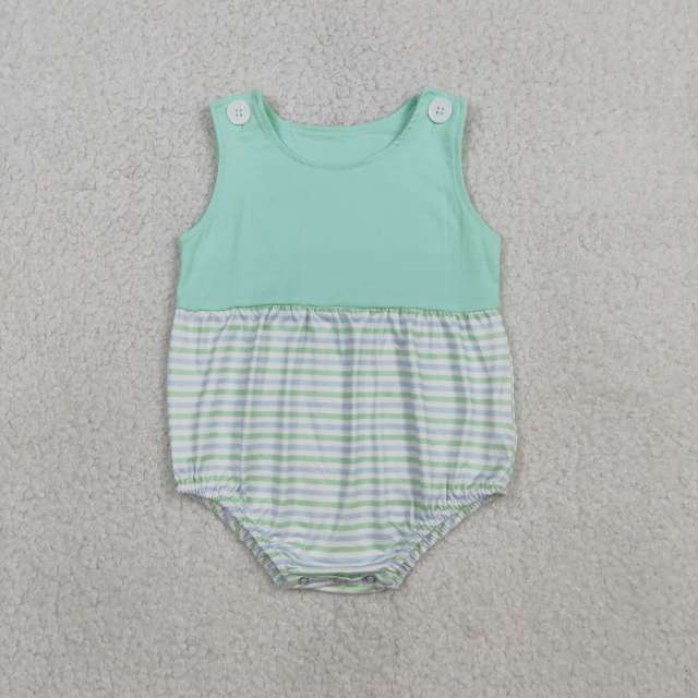 SR3894  blue Green stripe sleeveless Romper