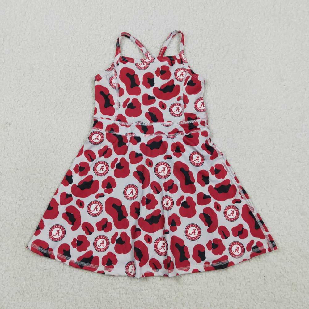 GSD3635 RTS Red black leopard print girl sleeveless yoga dress