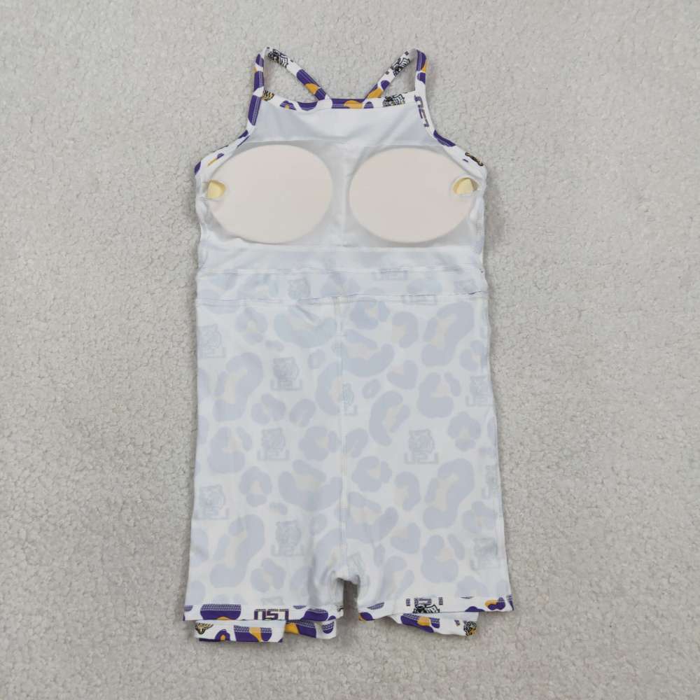 GSD3639 RTS Purple yellow leopard print girl sleeveless yoga dress