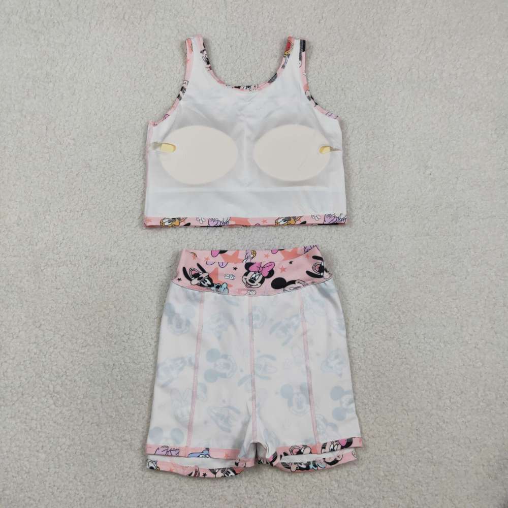 GSD2332 RTS Pink Cartoon print girl sleeveless yoga dress