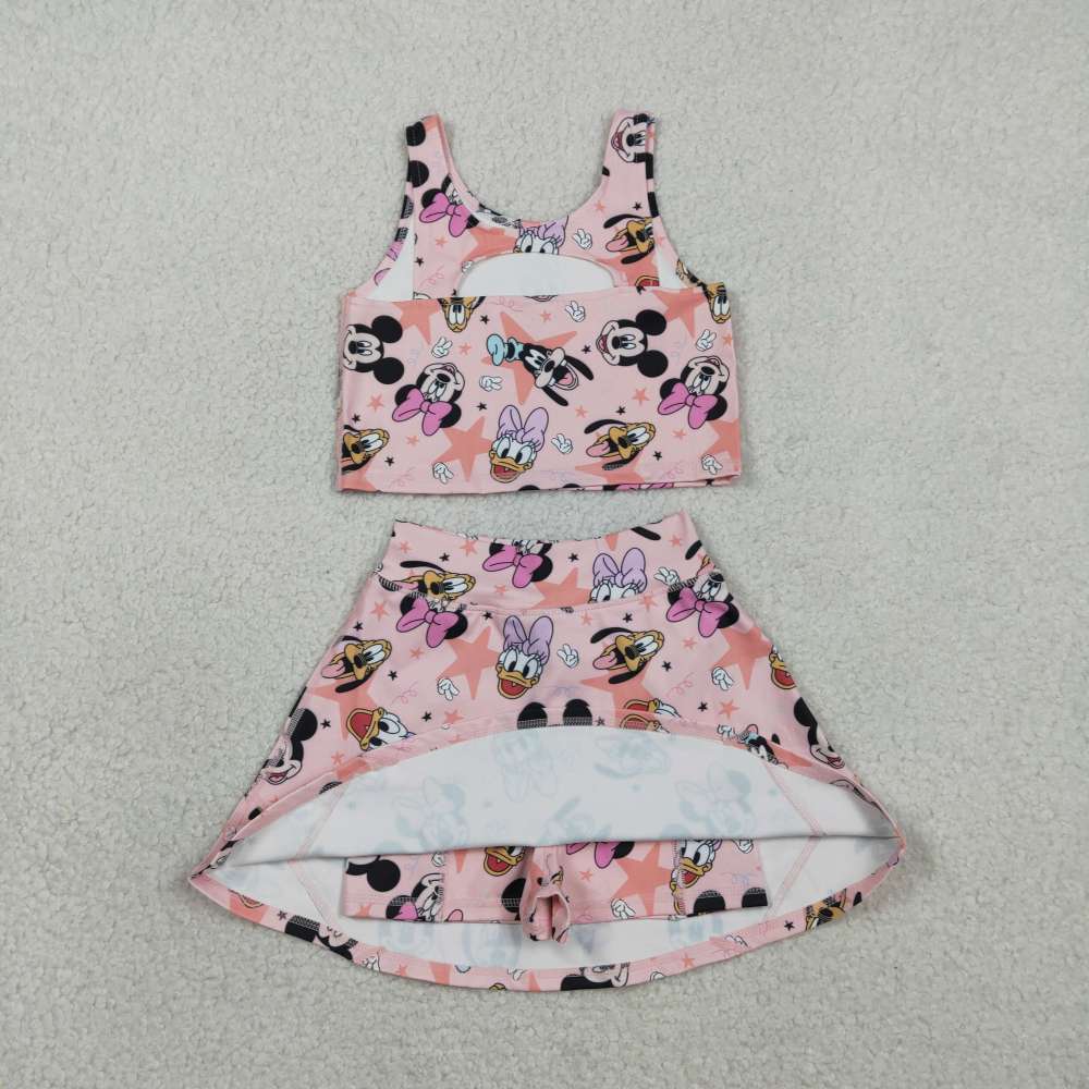 GSD2332 RTS Pink Cartoon print girl sleeveless yoga dress