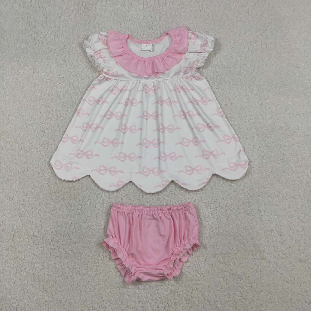 GBO0501 Pink bows Print Short sleeve girl outfits