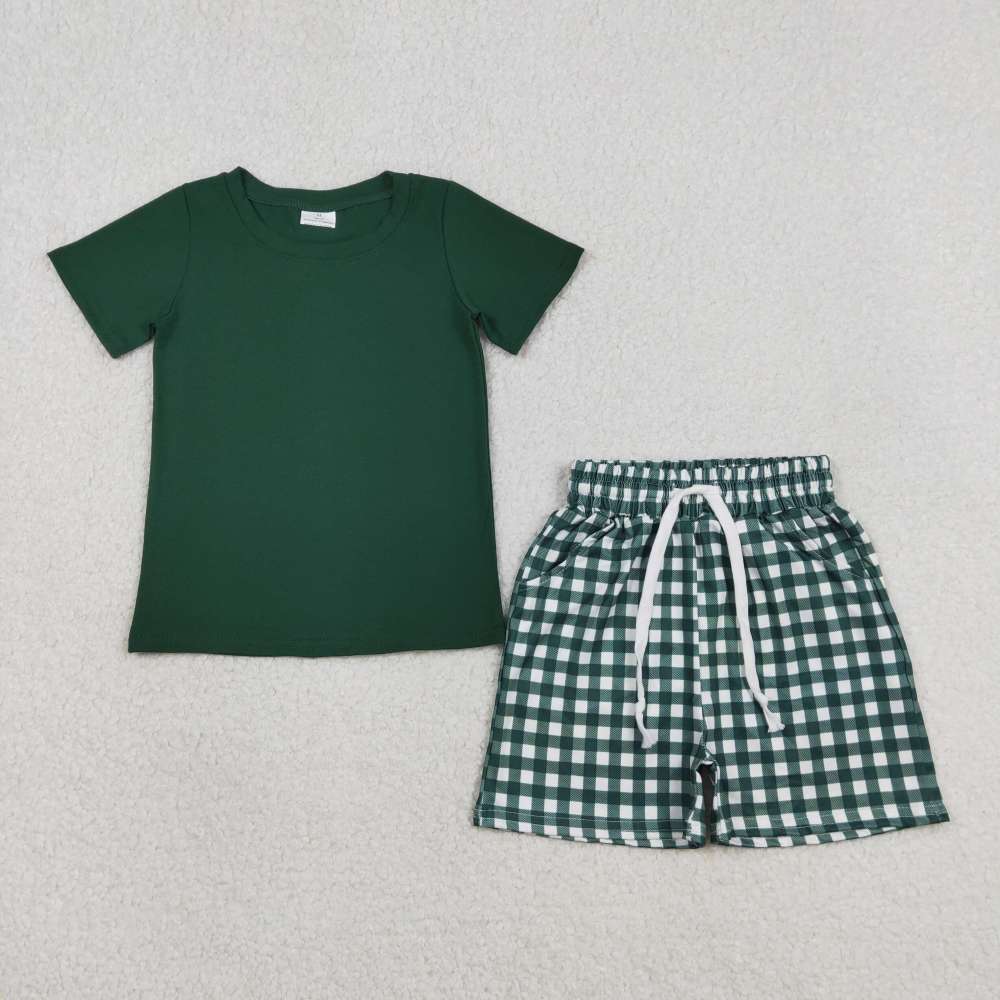 BSSO1885  RTS DARK Green  solid  short sleeve boy outfits